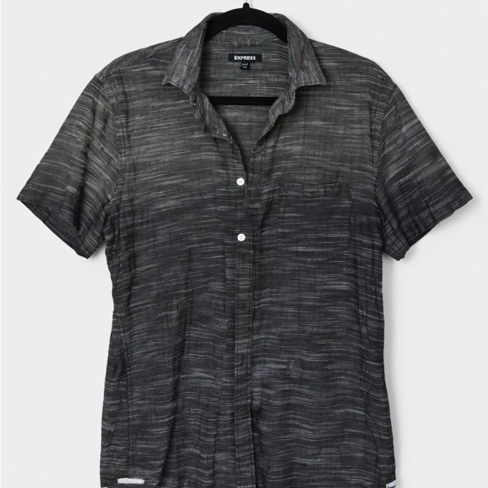 Express Men's Charcoal Short Sleeve Shirt
